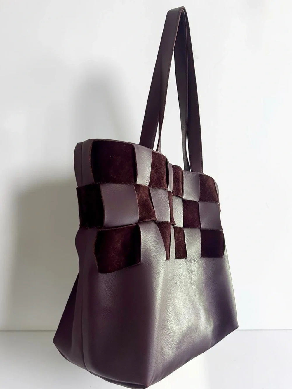 Madewell Basketweave Leather Suede Tote Chocolate Raisin Brown